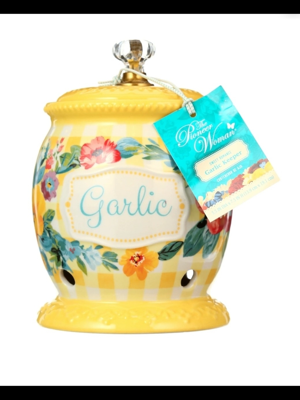 The Pioneer Woman Yellow Floral Ceramic Garlic Jar